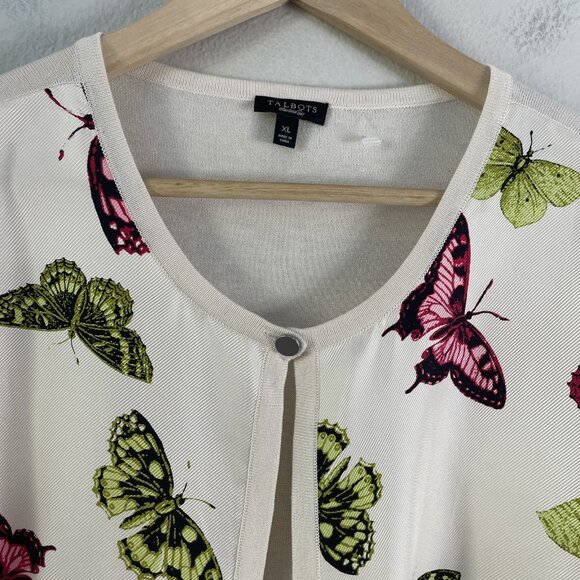 Talbots Sweater Womens XL Silk Butterfly Print Short Sleeve Lightweight Top Pull - Picture 8 of 9